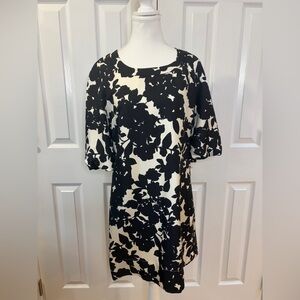 Banana Republic Black and Off White Floral Silk Sheath Mini Dress Size S